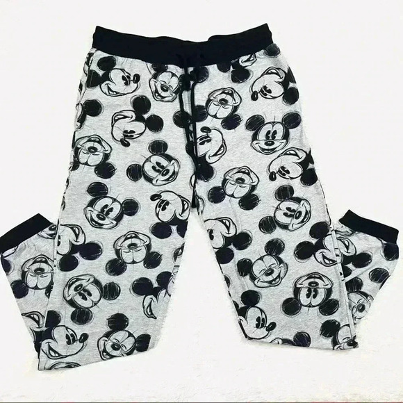 Disney Mickey Mouse Gray & Black Drawstring Cotton Blend Pants Size L - Picture 1 of 14